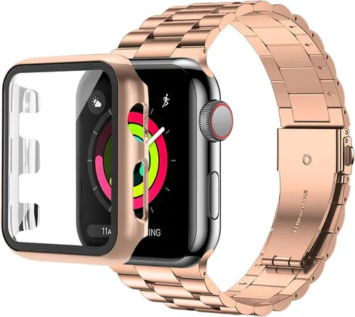 Miniatura 18 de baozai Compatible con Apple Watch Band de 1.496 pulgadas con funda, correa para iWatch de acero inoxidable con funda protectora de pantalla