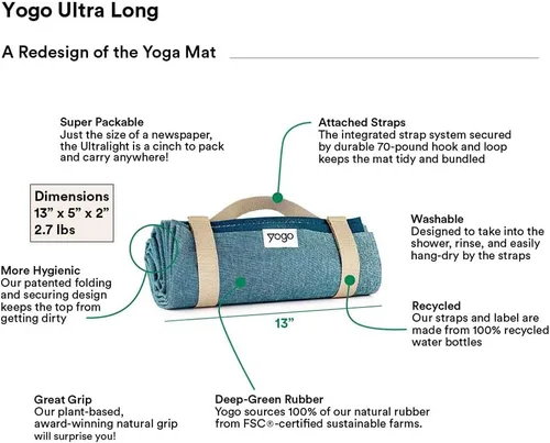 Miniatura 6 de Yogo Esterilla de Yoga de Viaje Plegable Ultraligera con Correas Incorporadas, Goma Vegetal Certificada FSC®, Agarre Adherente, Antideslizante, La