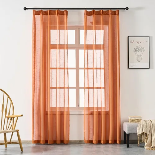 Miniatura 43 de Cortinas plisadas negras traslúcidas de 84 pulgadas de largo, 2 paneles para dormitorio, lino texturizado, ganchos transparentes para pista