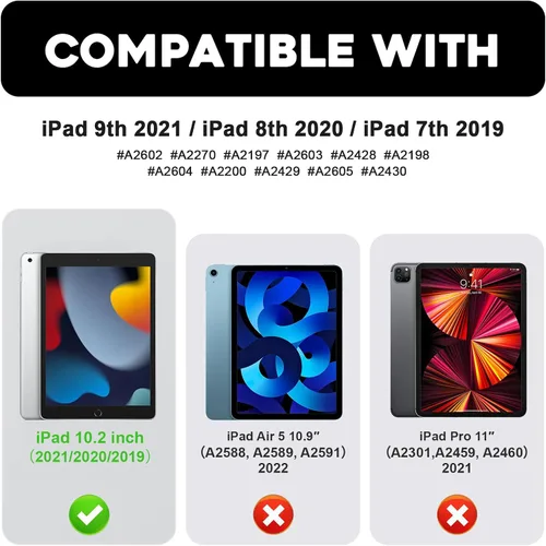 Miniatura 2 de Funda para iPad de 9ª/8ª/7ª Generación de 10.2", Cuerpo Completo Resistente de Servicio Pesado a Prueba de Golpes Anti Rayones Cubierta (Negro Azul)