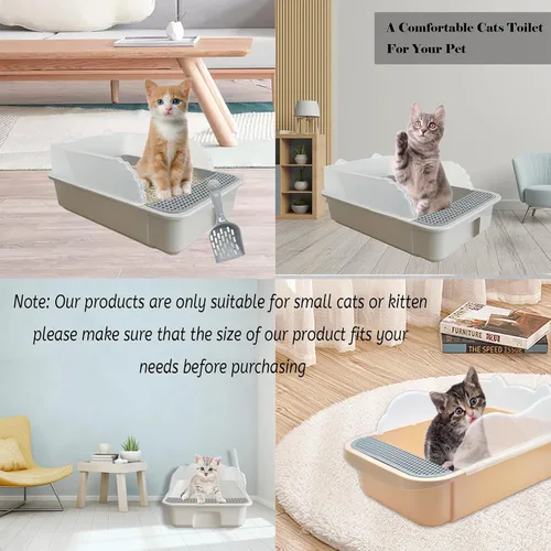 Miniatura 2 de kathson Caja de arena abierta para gatos con lado alto, bandeja de arena para gatos antisalpicaduras, inodoro para gatitos con cuchara de tamizar