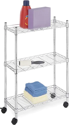 Whitmor Estantería de 3 niveles de metal resistente con ruedas, capacidad de 400 libras por estante, 1200 libras en total, 23 pulgadas de largo x 13