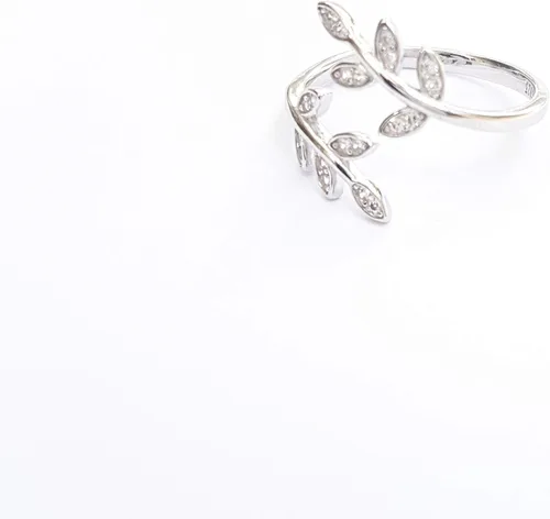 Miniatura 6 de Sterling Silver 925 Clear CZ Ring Leaf Laurel Nature Branch Adjustable Band Tiny Diamonds