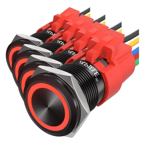 Miniatura 22 de APIELE Interruptor momentáneo de botón de encendido y apagado de 0.748 in de aleación de aluminio con cabezal de ojo de ángel LED de 12 V