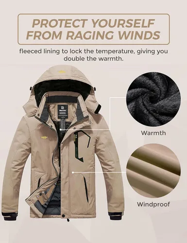 Miniatura 4 de Wantdo - Chaqueta de esquí impermeable con capucha, cálida, resistente al viento, la lluvia y el invierno, para hombre