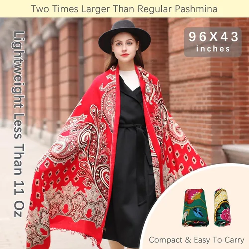 Miniatura 66 de DANA XU Manta de pashmina extragrande 100% de lana merina, bufanda de viaje, bufanda de cachemira para mujer, otoño e invierno, chal de gran