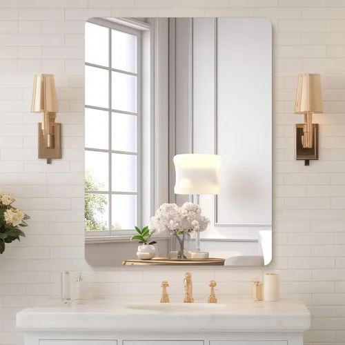 Miniatura 20 de Mirrorons Espejo de pared sin marco de 18 x 24 pulgadas, modernos espejos rectangulares de baño para pared con borde pulido, horizontal