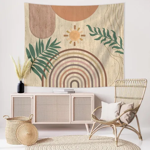 Miniatura 6 de SUOTEMEIFEI Tapiz de arte bohemio con plantas, tapiz retro con plantas, puesta de sol, paisaje, estético, abstracto, para pared, dormitorio, sala