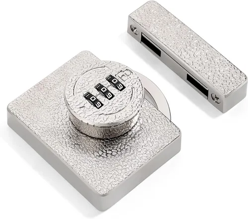 Miniatura 7 de INIRET Cerradura plateada para gabinete, contraseña de 3 dígitos sin llave, cerradura mecánica anti-forzado con contraseña, protege la privacidad