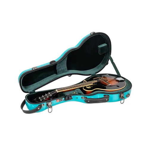 Miniatura 10 de Crossrock Estuche de mandolina de fibra de vidrio – contorneado para estilo F (se adapta a Gibson F5) Brillo plateado, terciopelo verde bosque