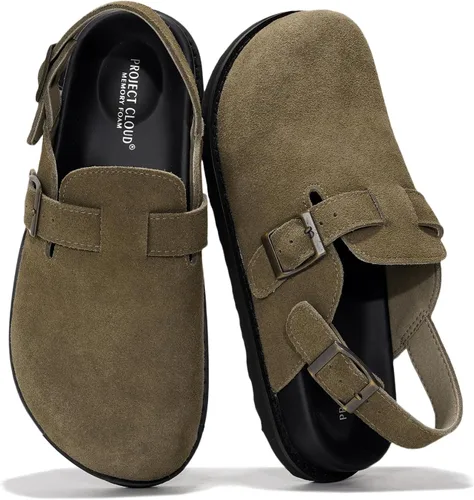 Miniatura 22 de Project Cloud Benton - Zuecos con plantilla de cuero genuino para mujer, pantuflas de espuma viscoelástica con soporte de arco, sandalias de moda