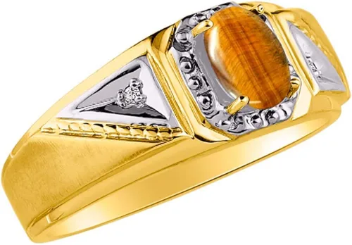 Miniatura 3 de Rylos Anillos para hombre oro amarillo de 14 quilates clásicos de 0276 x 0197in piedras preciosas ovaladas y auténticas brillantes de diamante