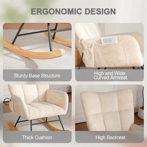 Miniatura 6 de Sillas Mecedoras - Mecedora para habitación del bebé con bolsa de aire, silla mecedora de lectura para interiores, acogedoras sillas mecedoras