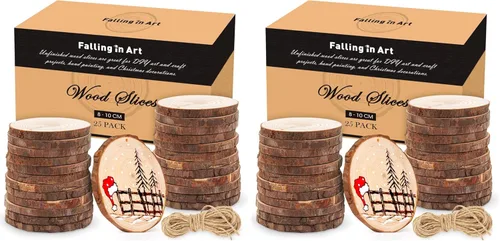 Miniatura 12 de Falling in Art Juego de rodajas de madera natural de 2.3-3.1 pulgadas para manualidades - 25 discos redondos de madera con agujero preperforado