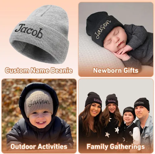 Miniatura 6 de Gorros personalizados para bebés, niñas y niños, gorros bordados personalizados con nombre para bebés, niños y adultos