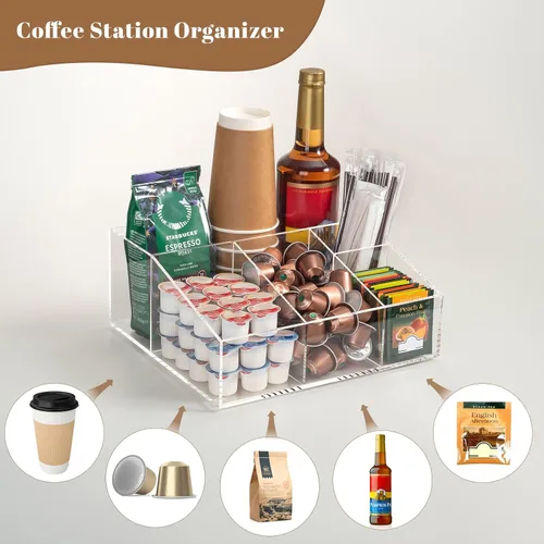 Miniatura 3 de BEYGORM Organizador de estación de café acrílico para mostrador, accesorios transparentes de almacenamiento de aperitivos y té para cápsulas Kcup