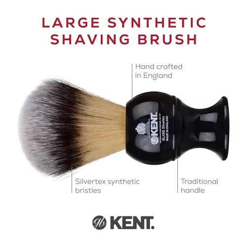 Miniatura 4 de Kent BLK8S Brocha de afeitar con cerdas sintéticas de texto plateado ultrasuaves y mango de resina negra para usar con crema de afeitar o jabón