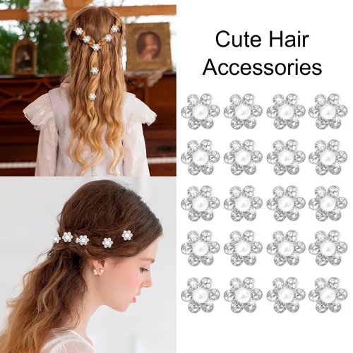 Miniatura 3 de YISSION 20 pinzas para el pelo con flores de diamantes de imitación, lindas horquillas azules pequeñas decorativas para el pelo de boda, pasadores