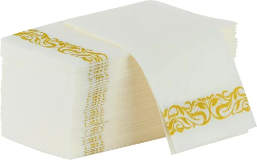 Miniatura 11 de Party Bargains Toallas desechables de lino para invitados, paquete de 50, 13 x 16 pulgadas, color blanco con impresión plateada, toallas de mano