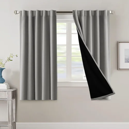 Miniatura 97 de H.VERSAILTEX Cortinas 100% opacas para dormitorio con forro negro, cortinas de oscurecimiento de habitación completa, con aislamiento térmico