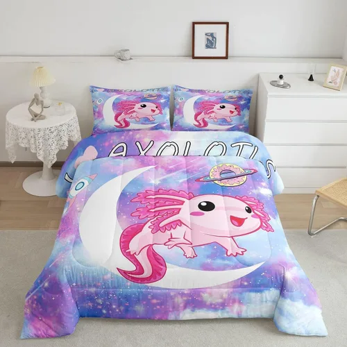 Miniatura 65 de Feelyou Lindo juego de ropa de cama de ajolote para niños y niñas tamaño twin, juego de edredón de salamandra para niños, mujeres y hombres, edredón