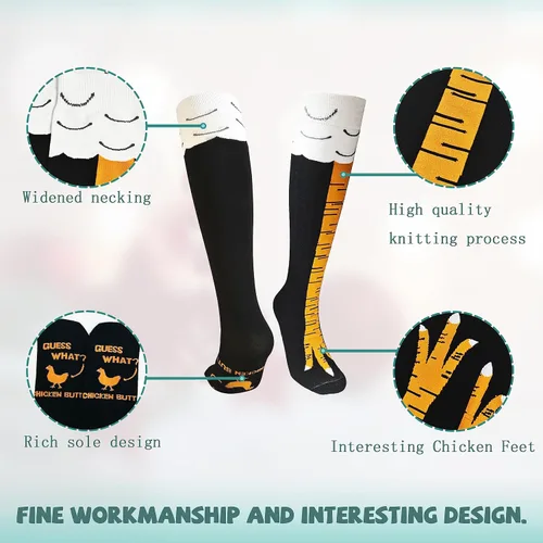 Miniatura 5 de WHOTAY Calcetines de pierna de pollo divertidos locos para mujeres y hombres, calcetines novedosos de pies de pollo, calcetines hasta la rodilla
