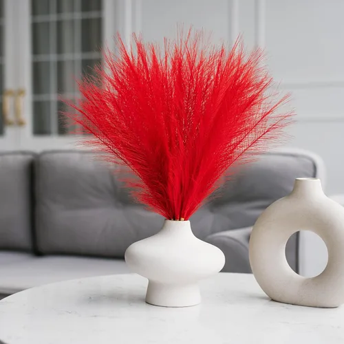 Miniatura 7 de Hierba de pampa sintética decorativa, 18 pulgadas/45 cm, hierba artificial de pampas esponjosa, arreglo floral pomposo de 6 tallos para decoración