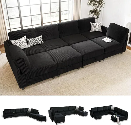 Miniatura 23 de KKL Sofá modular de 84 pulgadas, sofás de 3 plazas para sala de estar con almacenamiento, sofá modular de asiento profundo seccional, funda