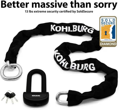 Miniatura 9 de KOHLBURG Cerradura de cadena de seguridad para motocicleta de 13 libras, 5 pies de largo con nuestro nivel de seguridad alemán más alto 15plus