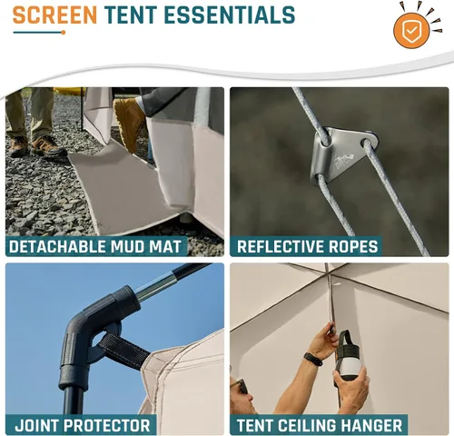 Miniatura 7 de Tienda de Campaña Screen House de 13x9 pies, Sala de Pantalla Gazebos de Malla con 2 Puertas Magnéticas, Pantalla de Proyección Incluida, Carpa