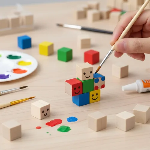 Miniatura 6 de Bloques de madera para manualidades, cubos de madera sin terminar, bloques de madera natural de 1/2 pulgada, paquete de 180 bloques cuadrados