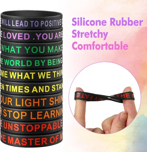 Miniatura 4 de QEERBSIN 20 pulseras de goma con cita motivacional, pulseras inspiradoras para estudiantes, pulseras elásticas unisex, regalos perfectos