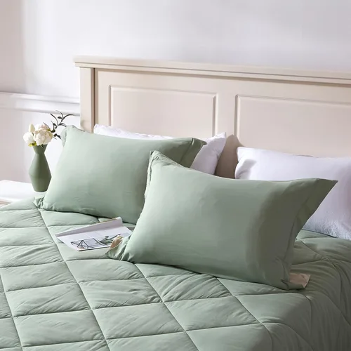 Miniatura 6 de NexHome - Juego de edredón individual Sage & Beige, juego de edredón reversible de 2 piezas, ligero, de plumón alternativo, juego de ropa de cama