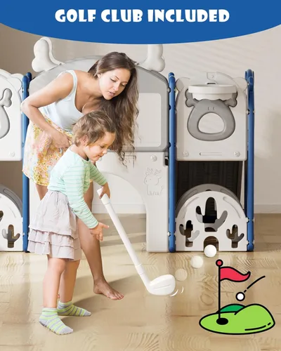 Miniatura 4 de XJD Tobogán para Niños Pequeños, Tobogán 13 en 1 para Niños Pequeños, Nueva Actualización con Set de Golf, Aro de Baloncesto, Pizarra de Dibujo