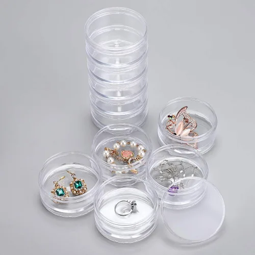 Miniatura 3 de Hipiwe Paquete de 2 tarros redondos de plástico transparente con 5 ranuras, organizador de accesorios para manualidades, caja organizadora de joyas