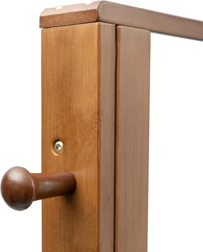 Miniatura 6 de Perchero de bambú con espejo y cajones, colgador de ropa de madera independiente con ganchos, perchero resistente con estantes, organizador