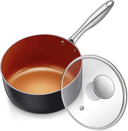 MICHELANGELO - Sartén antiadherente de 2 cuartos de galón con tapa, olla de cobre ultra antiadherente de 2 cuartos de galón, cacerola de cerámica
