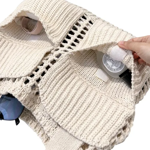 Miniatura 22 de ENBEI Bolsa de playa para mujer, diseño hueco de punto de ganchillo, elegante para la playa, viajes y uso diario