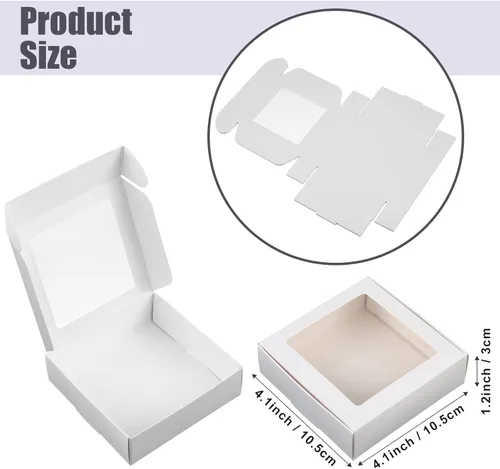 Miniatura 2 de Zonon 30 cajas de papel kraft con ventana de 4.13 x 4.13 x 1.18 pulgadas, embalaje de dulces, cajas de regalo pequeñas, soporte para jabón, mini