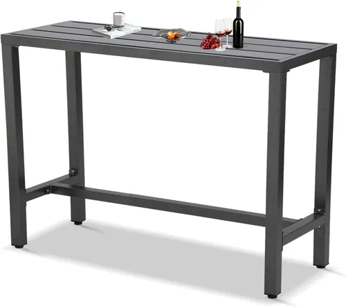 Miniatura 12 de Mesa de bar para exteriores, mesa consola de altura de pub para patio con marco de acero con revestimiento de polvo, parte superior resistente a
