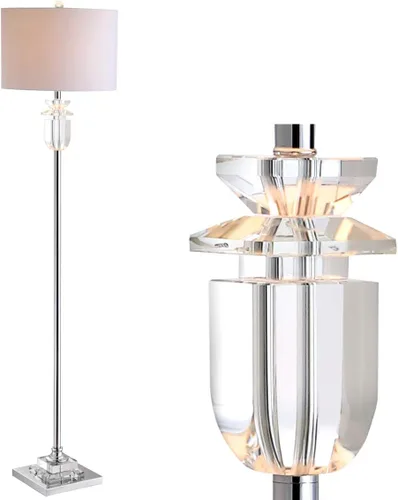 JONATHAN Y Lámpara de pie LED de cristal facetado transparente y cromado de 63 pulgadas, lámpara de pie glamorosa contemporánea con pantalla de