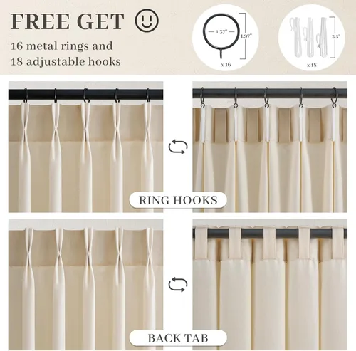 Miniatura 3 de 2 paneles de cortinas plisadas de lino beige de 84 pulgadas de largo, para dormitorio y sala de estar, cortina plisada con ganchos y pestaña trasera