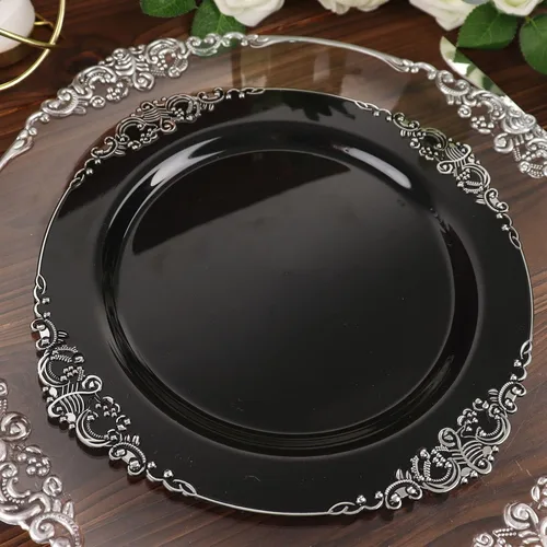 Miniatura 40 de Tableclothsfactory Paquete de 10 platos redondos de plástico barroco dorado de 8 pulgadas para ensalada de postre, vajilla desechable con borde