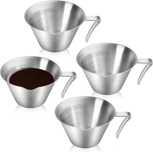 Paquete de 4 tazas de café expreso con asa, tazas medidoras de café expreso, aptas para lavavajillas, taza de vertido de acero inoxidable para salsa