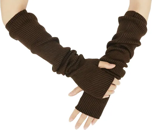Miniatura 40 de Guantes cálidos de cachemira de brazo largo para mujer, guantes de invierno acogedores sin dedos, calentadores de brazos suaves, gran regalo