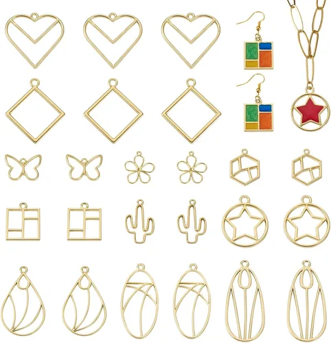 Miniatura 23 de Colgantes de bisel de espalda abierta con corazón de aleación, Metal, No es una piedra preciosa Cactus y mariposa