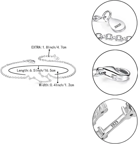 Miniatura 5 de BriLove Regalos para mamá, niñas, mujeres, plata de ley 925 con circonita cúbica, horóscopo del zodiaco 12 constelaciones, pulsera de eslabones