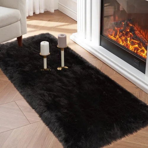 Miniatura 41 de Alfombra de piel sintética para sofá, silla, alfombra pequeña beige para dormitorio, 2 x 3 pies, alfombras peludas para habitación de los niños