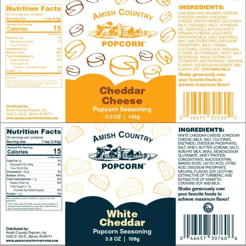 Miniatura 9 de Amish Country Popcorn Paquete variado de condimentos Queso cheddar – 5.1 oz y queso cheddar blanco – Condimento de palomitas de maíz de 3.8 onzas
