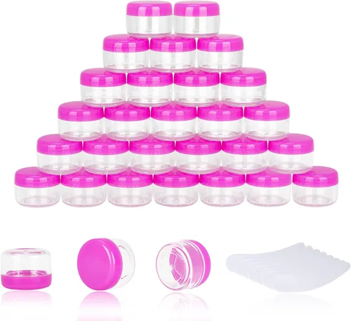 Miniatura 10 de 100 piezas de 5 gramos Envases de muestra, tarros vacíos de 5 ml con tapas, envases cosméticos pequeños, tarros de muestra mini con 8 piezas de mini